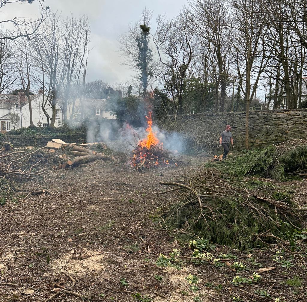 Big bonfire in the walled garden